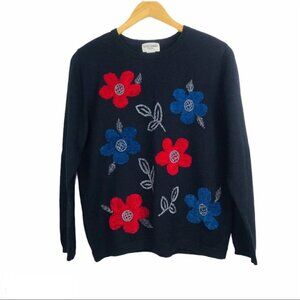 Alfred Dunner Vintage Embroidered knit Floral Coastal Grandma Sweater size L